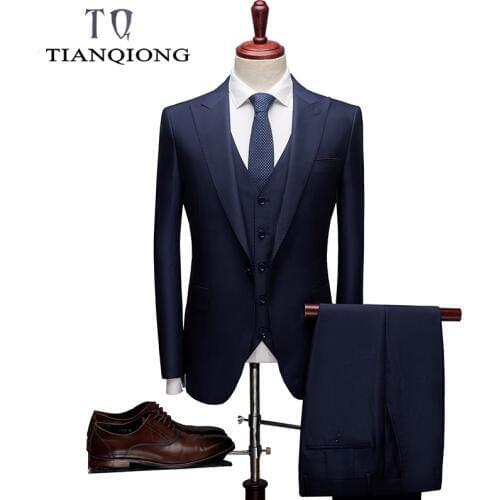 TIAN QIONG 2019 New Arrival High Quality Boutique Casual Black Suits Men,mens Blue Suits Blazers Coat Trousers Waistcoat S-2XL