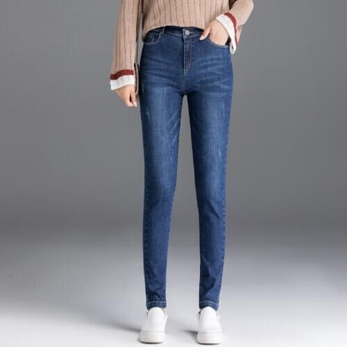 2021 Jeans Womens New Spring High Waist Slim Fit Net Red Nine Point Elastic Thickened Small Foot Pencil Pants