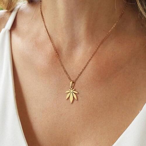 Maple Leaf Necklace for Women Adjustable Stainless Steel Leaf Pendant Lady Female Collar Fashion Gifts