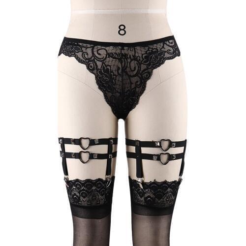 Valentines day gift fetish body harness pastel goth Rivets bondage lingerie garter belt liguer stocking for woman with heart
