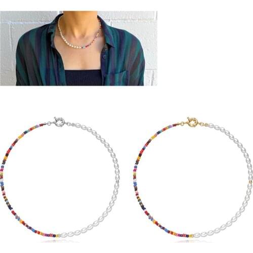 Simple Bohemia Bead Strand Beaded Choker Necklace For Women Colorful Drop Bead Short Chain Choker Necklaces Jewelry