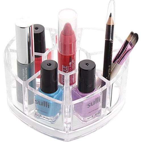 Clear Acrylic Makeup Organizer Toiletry Storage Case Heart Shaped Lipstick Make Up Brush Storage Holder