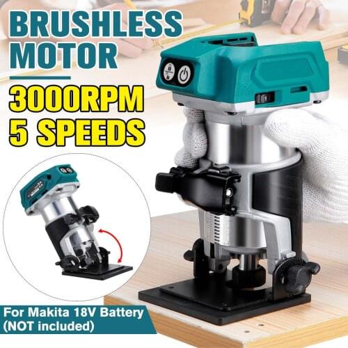 5 Speeds Brushless Cordless Electric Hand Trimmer Inclined Socket Wood Router Woodworking Engraving for Makita 18V Battery