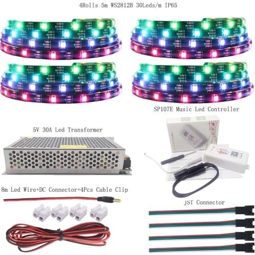 WS2812B RGB Led Strip Light Individually Addressable WS2812 IC SP107E Bluetooth Music ControIIer DC5V Transformer Power SuppIy