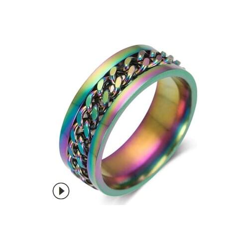Jewelry mens fashion silver colors blue black beer bottle cap opening artifact rotate chain ring can rotate titanium stee ring