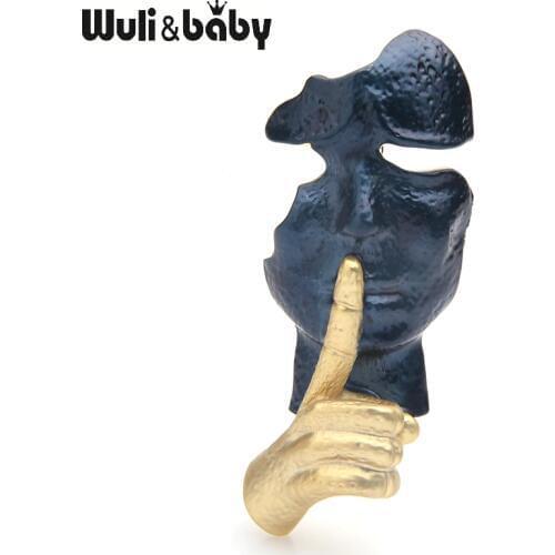 Wuli&baby Blue Gold Face Brooches Women Men Alloy Secret Pose Brooch Pins Gifts