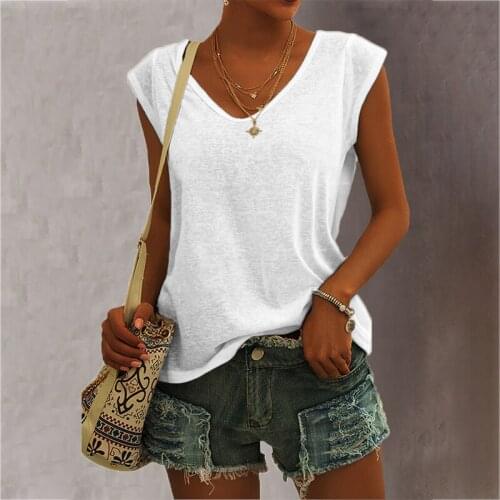 New Solid Color Women Top Plus Size Casual Sexy Camisole Tanks Top V-neck Simple Loose Sleeveless T-shirts New Vest Ropa Mujer