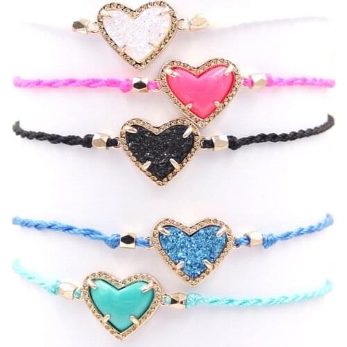 Fashion Druzy Colors Rope Chain Charm Tassel Heart Bracelets & Bangles for Women