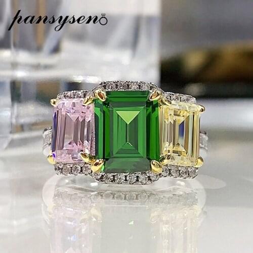 PANSYSEN New Style Solid 925 Sterling Silver 7*9MM Emerald Citrine Gemstone Cocktail Finger Rings for Women Luxury Fine Jewelry
