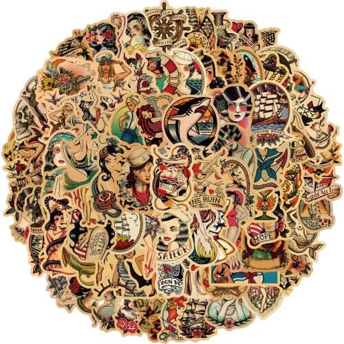 10/50/100PCS Retro old school tattoo style refrigerator skateboard trolley case decals backpack Tables waterproof PVC sticker