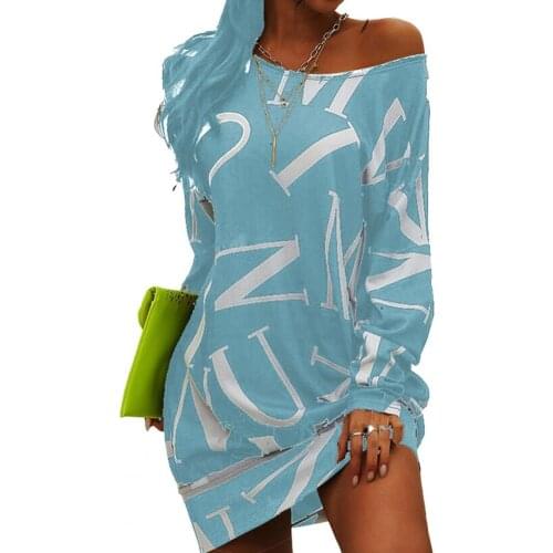 80%HOTWomen Dress Letters Print Loose Streetwear Long Sleeve O Neck Dress for Party