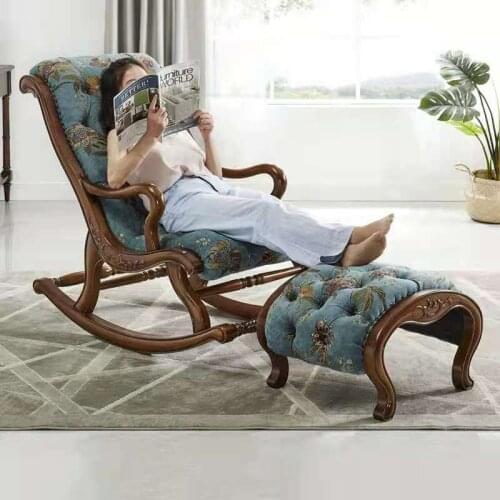 American solid wood rocking chair leather art cloth art sofa foot leisure adult family living room single chair
