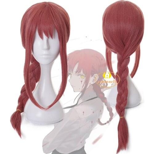 Anime Chainsaw Man Makima Cosplay Long Light Red Wig Heat-resistant Fiber Hair + Wig Cap Halloween Carnival Party Women Wig