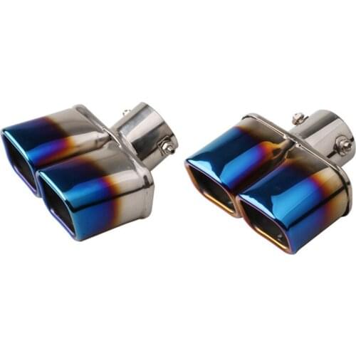 Car Exhaust Pipe Muffler Tail Pipe Outlet Nozzle End Universal Stainless Steel Square End One Change Two Double Toasted Blue