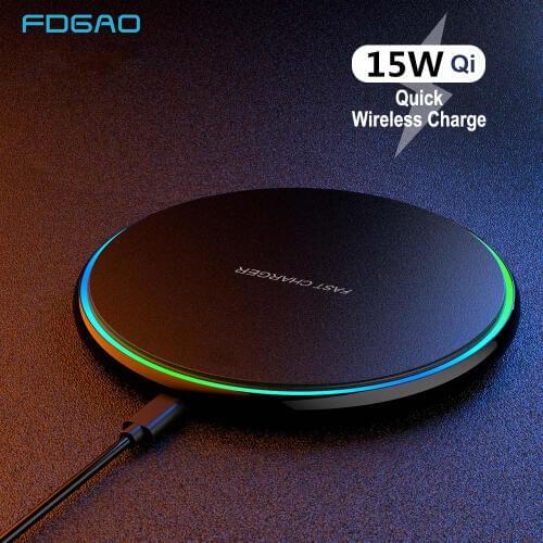 FDGAO 15W Qi Wireless Charger For iPhone 12 11 Pro X XS XR 8 Samsung S20 S10 S9 Xiaomi 10 9 Mobile Phone USB C Fast Charging Pad