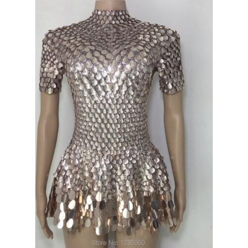 Sparkly Sequins Dress Womens Sexy Dance Costume Celebrate Dress Birthday Silver Dresses Sexy Nightclub Leotard Outfit