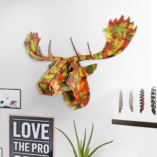 63cm 3D DIY Deer Horse Head Wooden Creative Model Wall Hanging Vintage Elk Head Wood Gift Craft Home Decoration Animal Wildlife