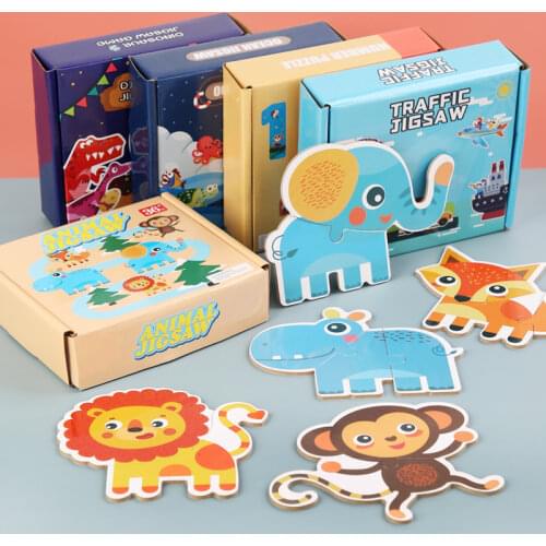 Children Enlightenment Big Pieces Puzzles 5PCS Kids Educational Jigsaw Animal/Traffic/Ocean/Dinosaur/Number Montessori Wood Toys