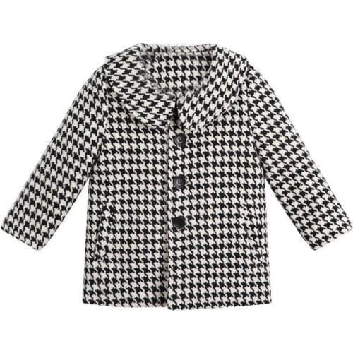 Childrens coat autumn winter 2021 Korean style mid long girls' Jacket long sleeve Lapel plaid coat houndstooth outwear CT094
