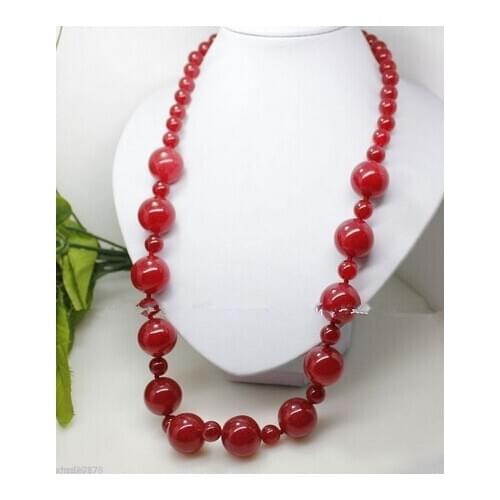 25 inches 6-12mm red jade round Gems beads long necklace