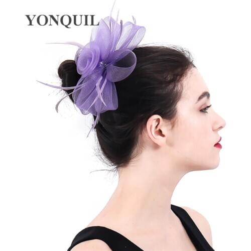 Elegant Bride Wedding Headwear Accessories Ladies Women Party Vintage Fascinators Headdress Hair Pin Light Purple Hair Accessory