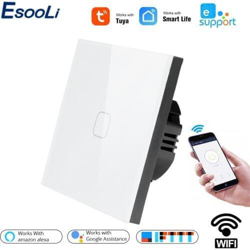 EsooLi EU Standard 1/2 Gang Tuya/Smart Life/ewelink WiFi Wall Light Touch Switch for Google Home Amazon Alexa Voice Control