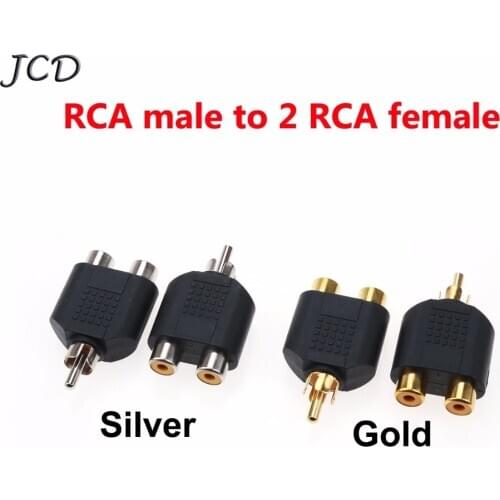 JCD 2 PCS RCA Y Splitter AV Audio Video Plug Converter 1 Male to 2 Female Adapter Silver / Gold RCA male to 2 RCA Female