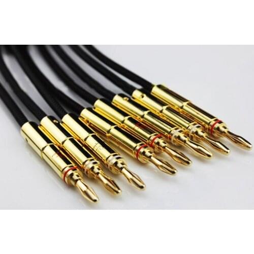 1 Pair Hifi Speaker Cable OCC Pure Copper Audio Speaker Wire with Gold plated Banana Plug
