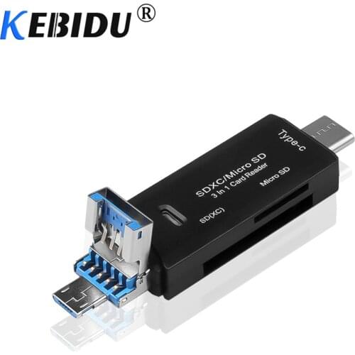 Kebidu 3 in 1 Type-C OTG Card Reader Micro USB Flash Drive Multifunction Adapter Connector High Speed TF OTG Memory Card Reader