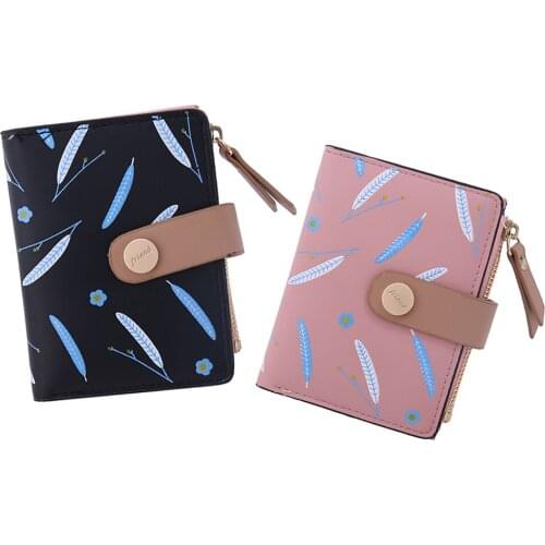 Womens Purses Fashion Printed Anti-lost Hasp Leather Wallet Female Short Zipper Coin Wallets ID Credit Card Bag Photo Holder