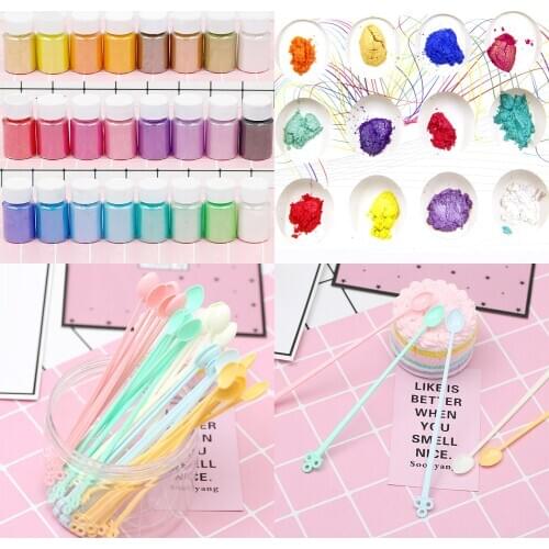 24 Colors Colorant Pigments Mica Pearl Powder with 30pcs Mini Spoon for DIY Nail Art Craft Projects Slime Bath Bomb Soap Making