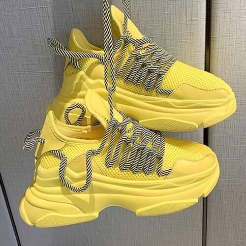 Sneakers Yellow Women Running Shoes Platform Designer Womens Sport Trainers Women Height Increasing 6CM Breathable shoes