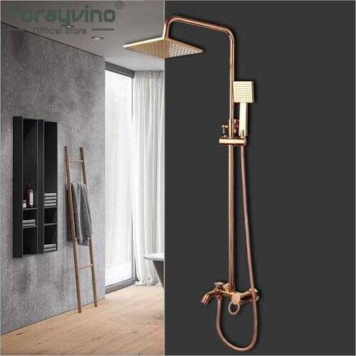 YANKSMART 8 Inch Rose Gold Rainfall Square Shower Head Bathroom Faucet Set Wall Mounted Bathtub Shower Mixer Water Tap Set