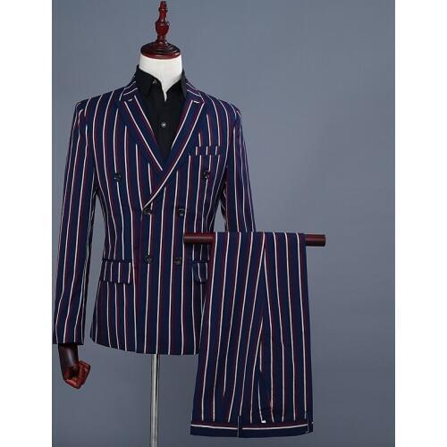 Fashion Stripe Mens Wedding Formal Suits Latest Slim Fit Suit For Men Groomsmen Double Breasted Suits 2 Pieces Jacket Pants