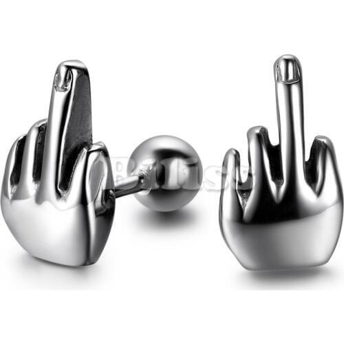 Fashion Stainless Steel Erect Middle Finger Ear Stud Earrings For Women Men Hypoallergenic Earrings Punk Cool