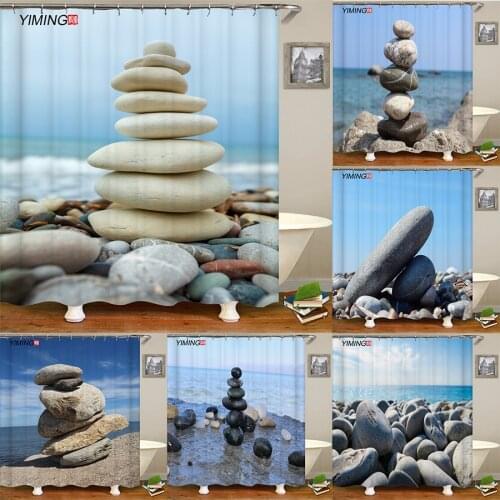 Seaside pebbles 3D landscape printing bathroom shower curtain polyester home decoration curtain with hook Washable curtains