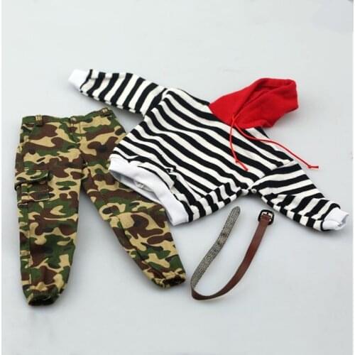1/6 Male Figure Clothes Accessory Black and White Stripes Sweaters & Closing Camouflage Pants Trousers for 12'' Action Figure