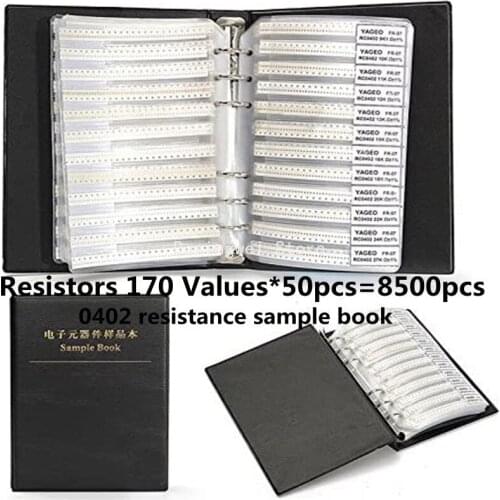 8500PCS/Lot 0402 SMD Resistor Sample Book 0R~10M 1% 170values Resistor Kit 2R 3.3R 4.7R 10R 12R 15R 20R 30R 100R 1K 10K 100K