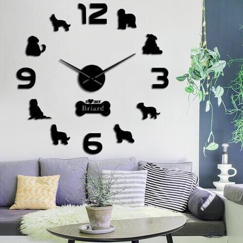 Briard Dog Breed Wall Clock Modern Design Large Watch Clock Berger Briard Horologe Self Adhesive Wall Stickers For Living Room