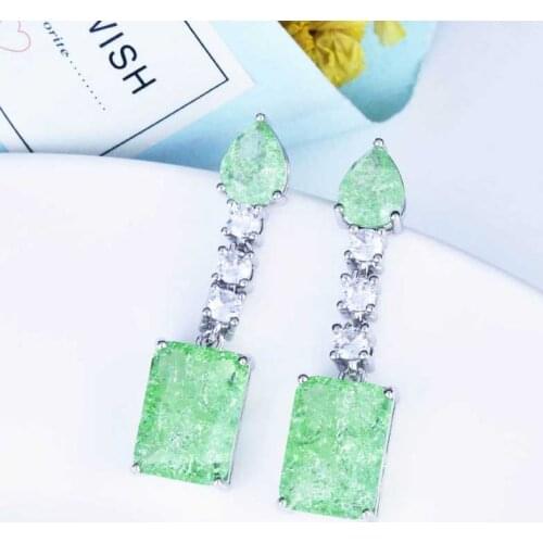 Delicate Charm Long Drop Earrings Inlay Green Crystal AAA Zircon Europe Americe Jewelry For Women Wedding Engagement Party Gifts