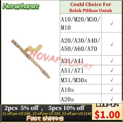 For Samsung Galaxy A10 M20 M30 M10 A20 A30 A40 A50 A60 A70 A31 A41 A10s A20S Power Button Switch On Off Volume Flex Cable Ribbon