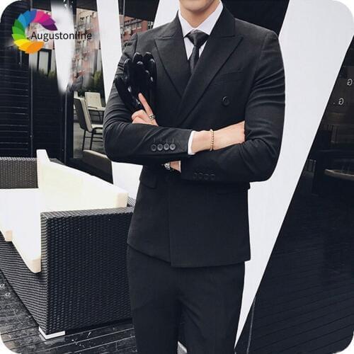 Latest Coat Pant Designs Black Men Suits for Wedding Double Breasted Slim Fit Groom Tuxedos Man Blazers 2Piece Terno Masculino