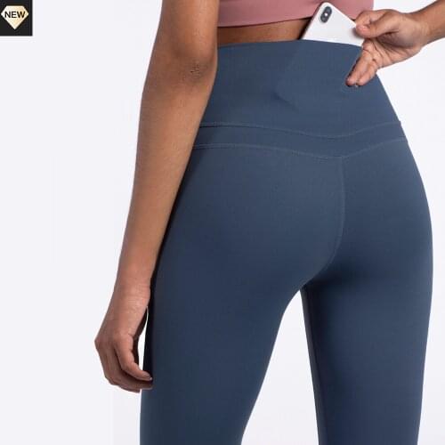 2021 New Double-sided Brocade Nude Feeling Lulu Leggings Women High Waist Hip Back Waist Pocket Pilates Fitness Sport Yoga Pants