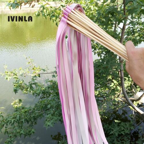 Newest 50pcs/lot purple and sliver Wedding Ribbon Wands stick For Wedding Decoration
