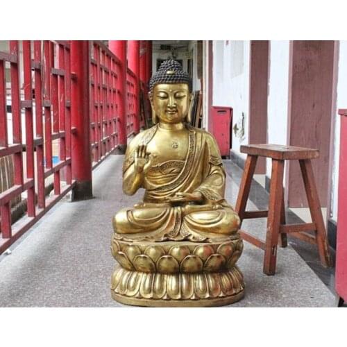 Huge Chinese Tibet Buddhism Sakyamuni buddha Bronze Gilded Tathagata Statue