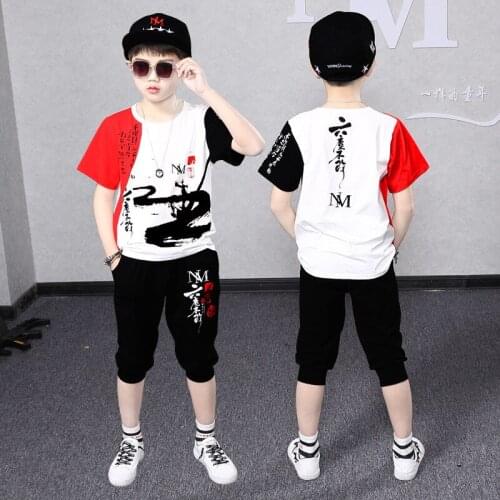 4-14 Years Summer Boy Clothing Set 2021 New Fashion Casual Active T-shirt+ Pant Kid Children Boy Teenager Clothing