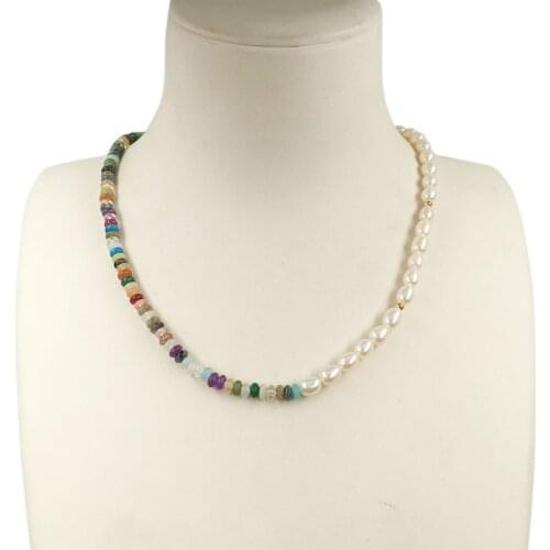 38-52 CM choker necklace,100% natural freshwater pearl and nature stone,5-6 mm mini pearl good quailty,stainless steel clasp