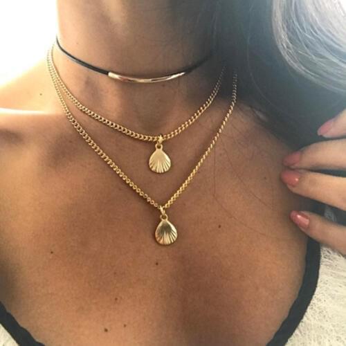 Gold/Silver Color black Velvet women choker necklace three layer alloy shell pendant necklaces for women girls
