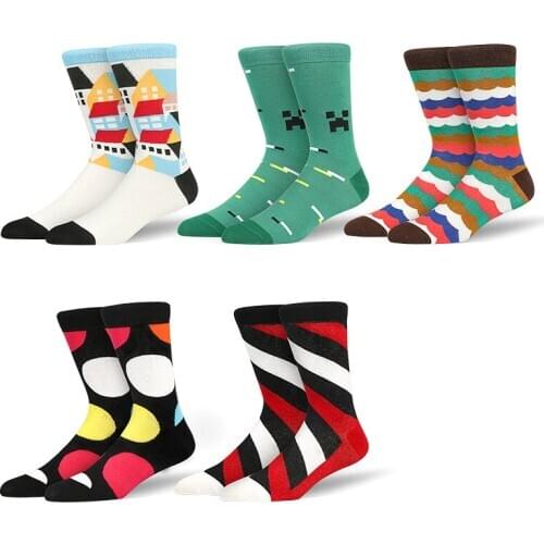 Peonfly Pair 1 Men Combed Cotton Bright Color Funny Socks for Business Causal Geometric Printing Calcetines Hombre