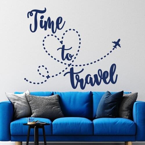 Travel Quote wall decal bedroom decor time to travel Wall Sticker airplane decal for living room decor home decor Mural B121